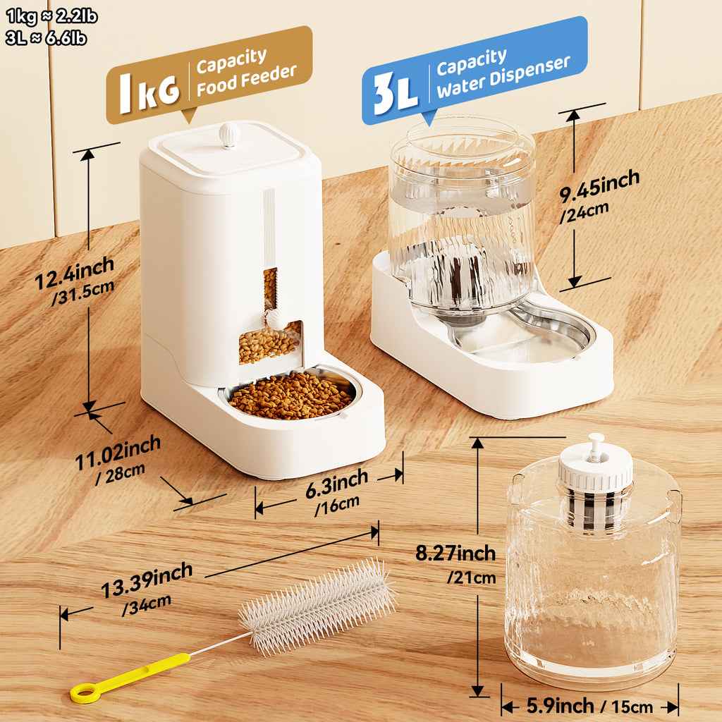 Automatic Pet Feeder & Water Dispenser Set, Stainless Steel Bowl Adjustable Dry Food Feeder for Cats Dogs