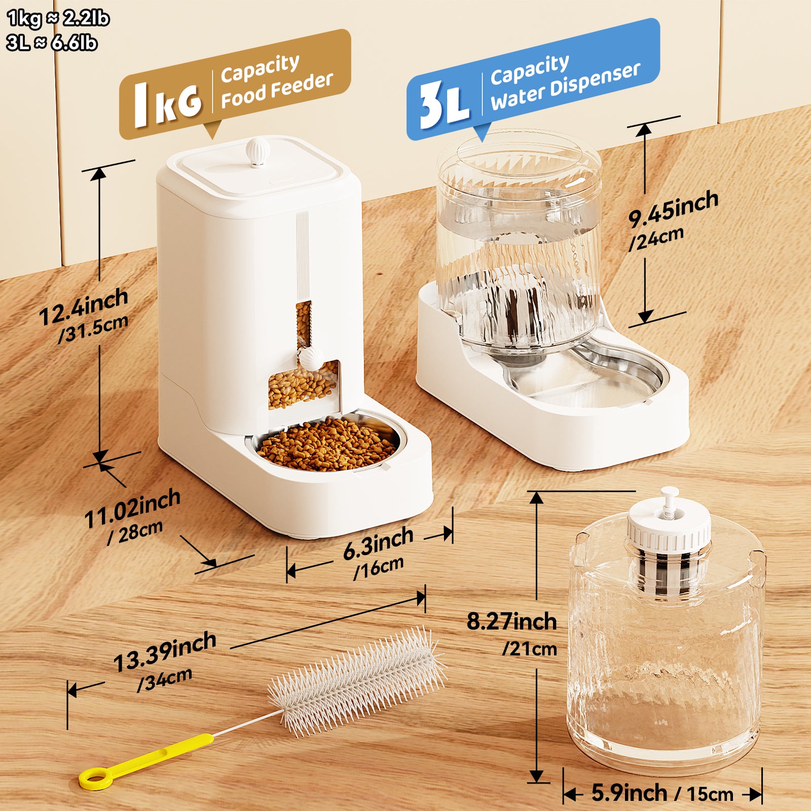 Automatic Pet Feeder & Water Dispenser Set, Stainless Steel Bowl Adjustable Dry Food Feeder for Cats Dogs