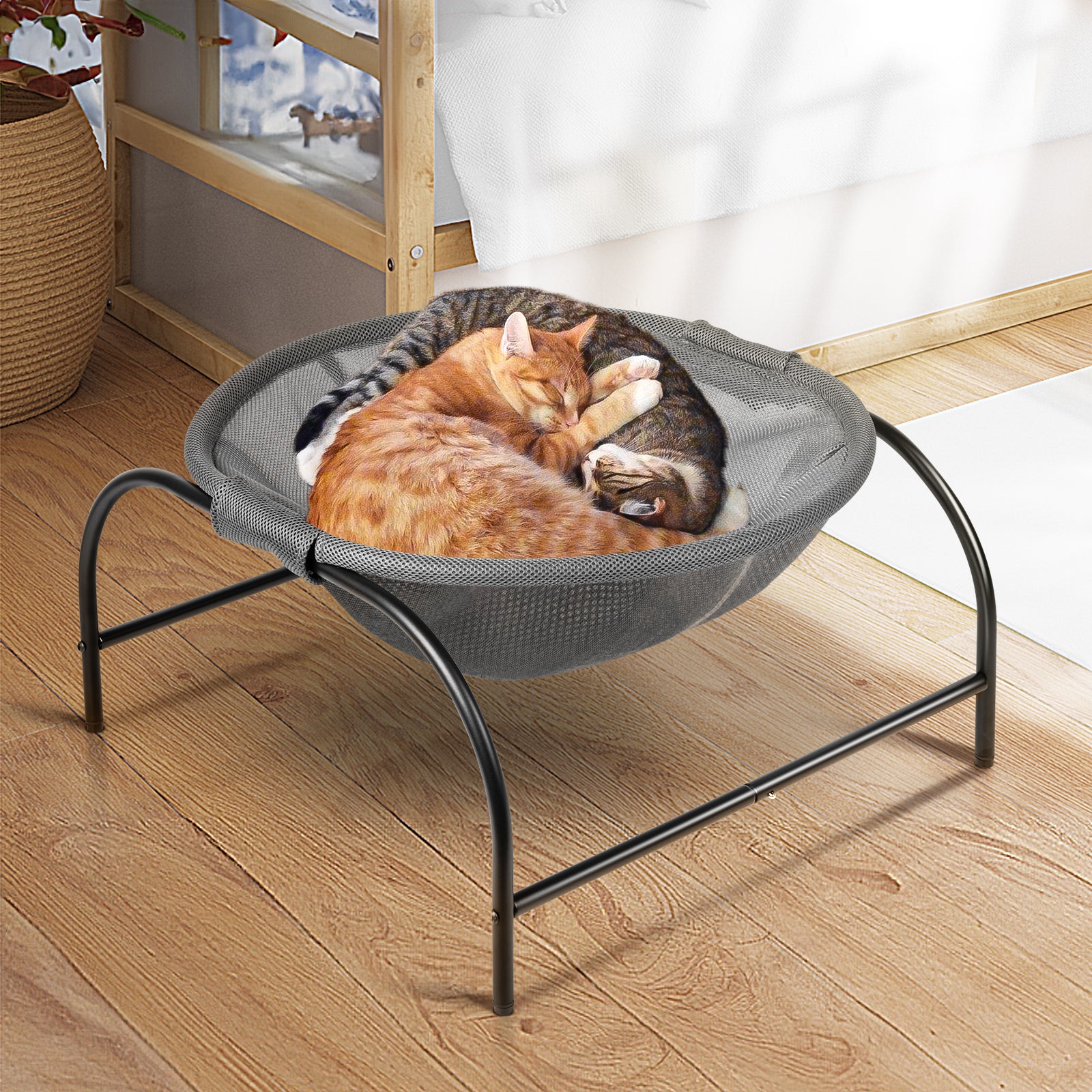 Large Cat Dog Hammock Bed, Freestanding Pet Sleeping Bed Detachable & Breathable, Fully Washable