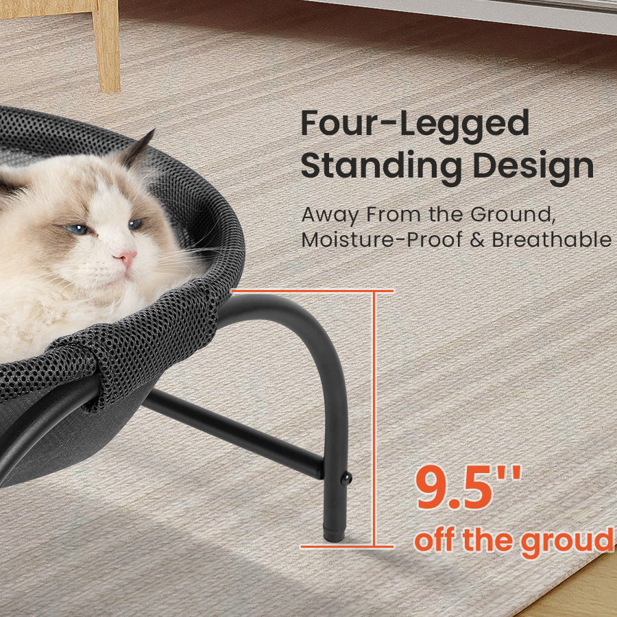 Elevated Cat Bed Hammock Whole Wash Stable & Breathable Easy Assembly Indoors Outdoors (Black)