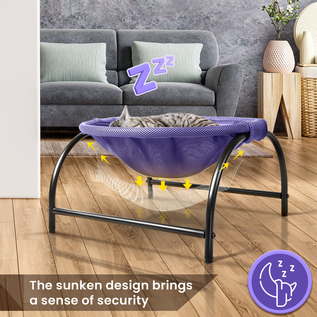 Elevated Cat Bed Hammock Whole Wash Stable & Breathable Easy Assembly Indoors Outdoors (Purple)