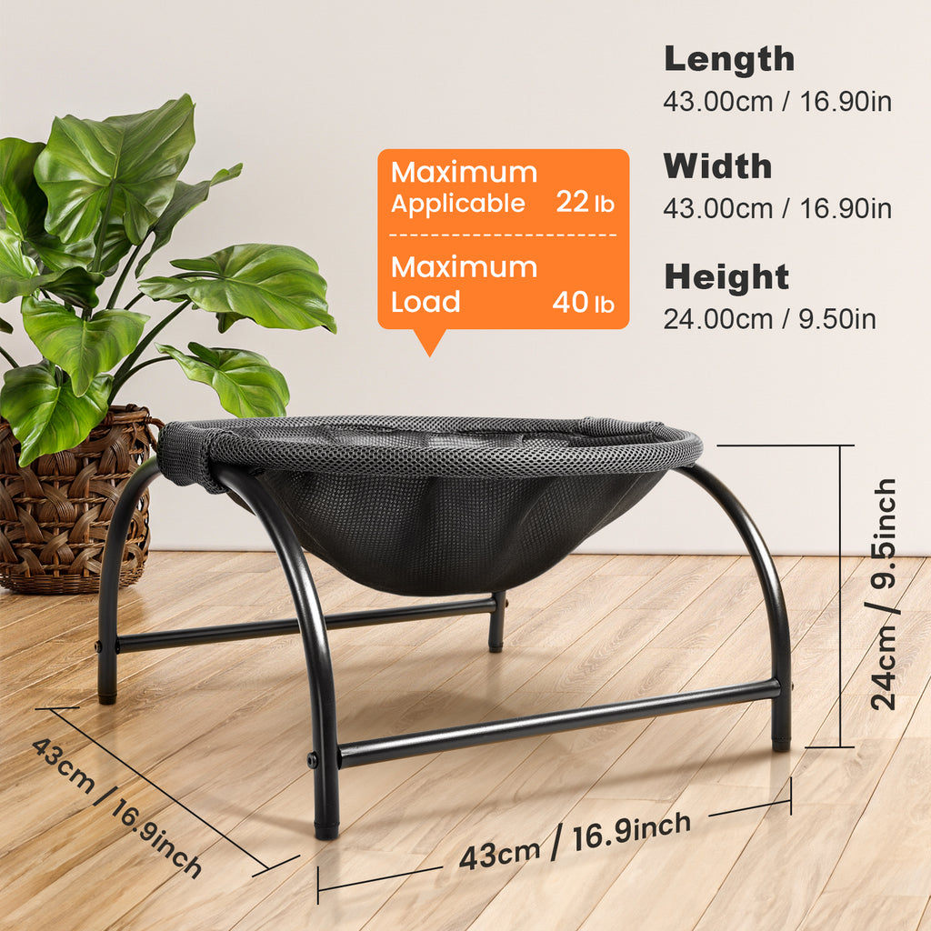 Elevated Cat Bed Hammock Whole Wash Stable & Breathable Easy Assembly Indoors Outdoors (Black)