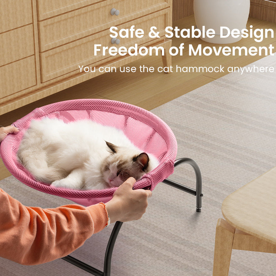 Elevated Cat Bed Hammock Whole Wash Stable & Breathable Easy Assembly Indoors Outdoors (Pink)