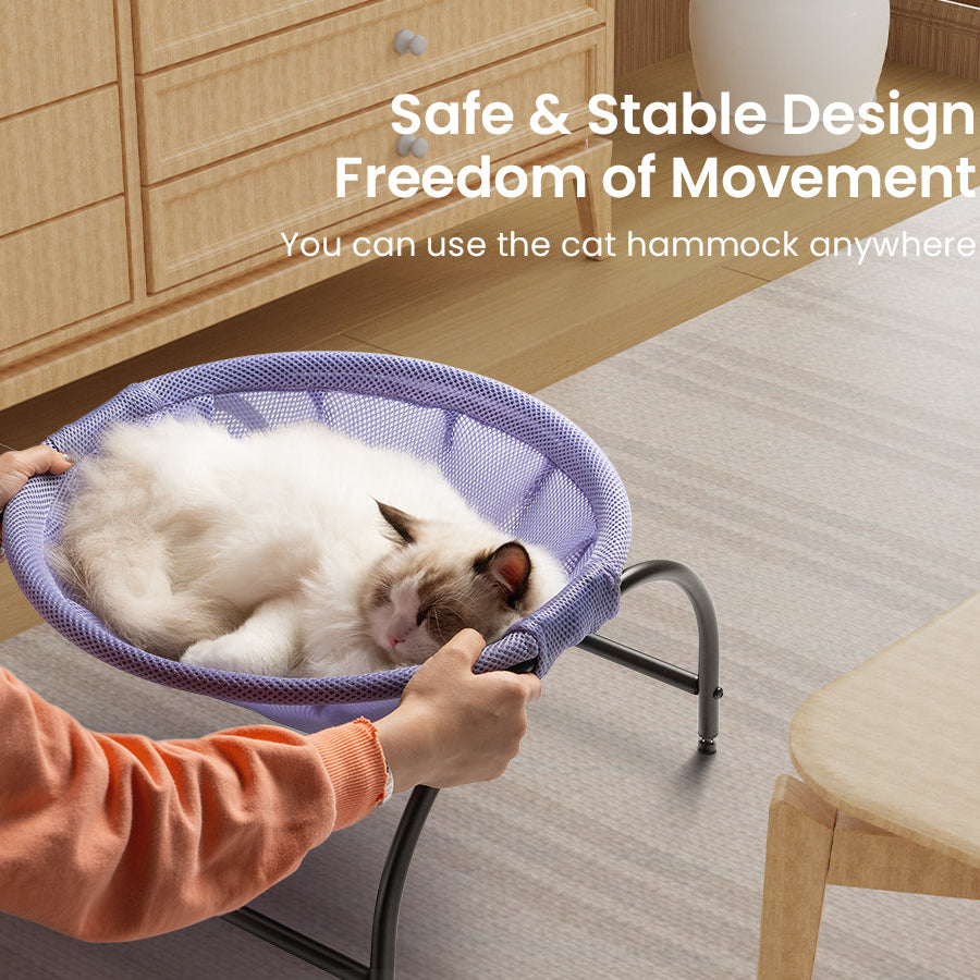 Elevated Cat Bed Hammock Whole Wash Stable & Breathable Easy Assembly Indoors Outdoors (Purple)