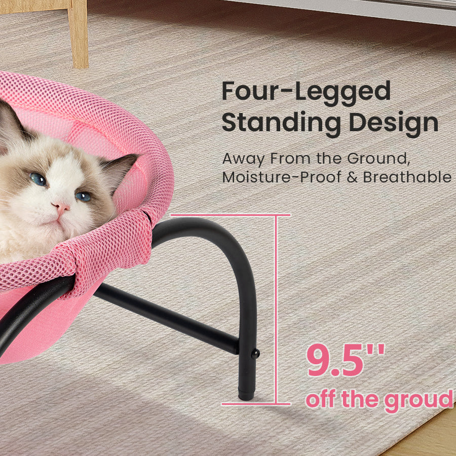 Elevated Cat Bed Hammock Whole Wash Stable & Breathable Easy Assembly Indoors Outdoors (Pink)