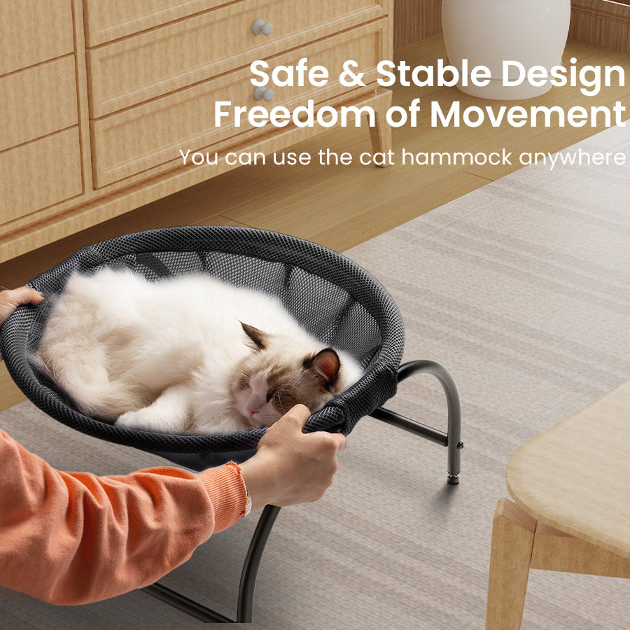 Elevated Cat Bed Hammock Whole Wash Stable & Breathable Easy Assembly Indoors Outdoors (Black)
