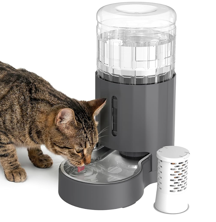 Automatic Gravity Cat Water Dispenser with Stainless Steel Bowl, Large Capacity Pet Water Feeder for Cats & Small Medium Dogs, Easy to Clean