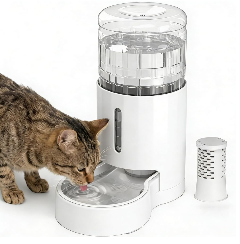 Automatic Gravity Cat Water Dispenser with Stainless Steel Bowl, Large Capacity Pet Water Feeder for Cats & Small Medium Dogs, Easy to Clean