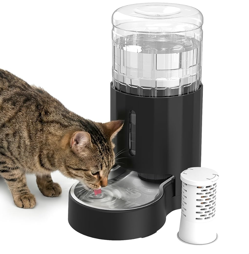 Automatic Gravity Cat Water Dispenser with Stainless Steel Bowl, Large Capacity Pet Water Feeder for Cats & Small Medium Dogs, Easy to Clean