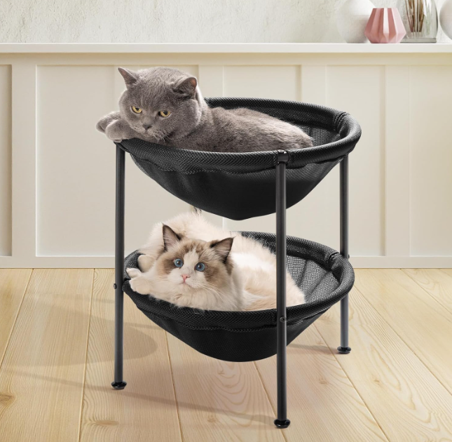 Double Cat Bed Hammock, Breathable Pet Bed with 4 Adjustable Feet & Anti-Slip Mats