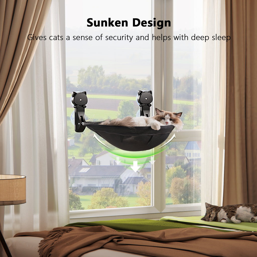 Cat Window Hammock Bed, Foldable Cordless Design Sturdy Perch for Indoor Cats Sunbathing, Holds 40 Pounds