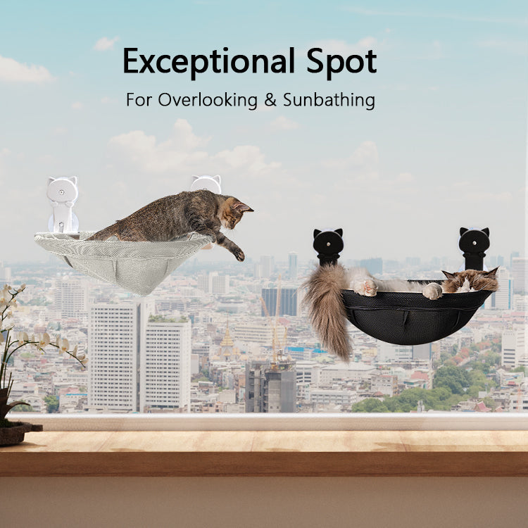 Cat Window Hammock Bed, Foldable Cordless Design Sturdy Perch for Indoor Cats Sunbathing, Holds 40 Pounds