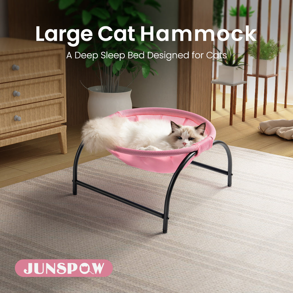 Elevated Cat Bed Hammock Whole Wash Stable & Breathable Easy Assembly Indoors Outdoors (Pink)