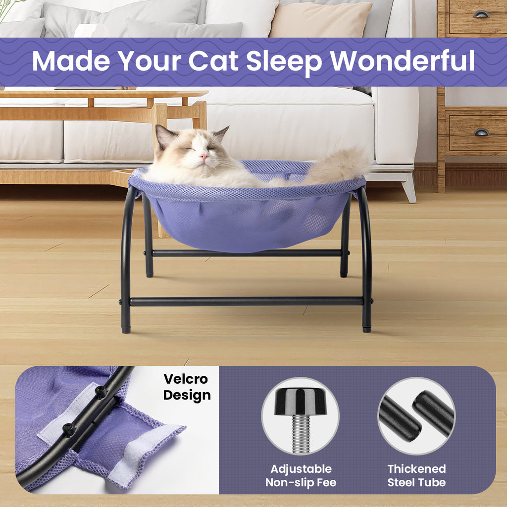 Elevated Cat Bed Hammock Whole Wash Stable & Breathable Easy Assembly Indoors Outdoors (Purple)