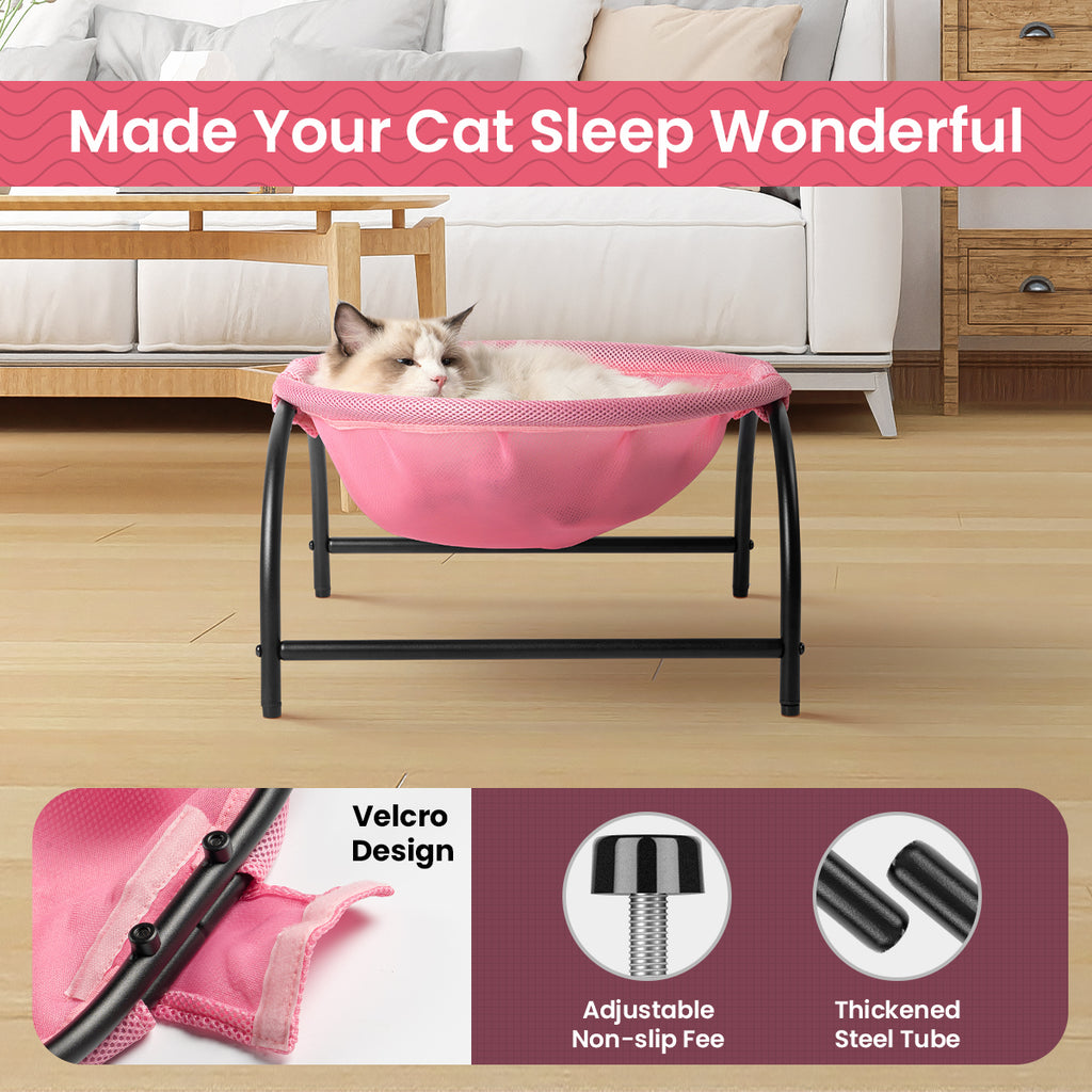 Elevated Cat Bed Hammock Whole Wash Stable & Breathable Easy Assembly Indoors Outdoors (Pink)