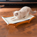 Sisal Cat Scratcher Bed, Solid Wood Cat Hammock Lounger for Large Indoor Cats, Natural Durable Scratching Board Furniture Easy Assembly