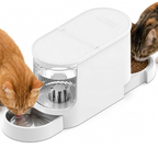 2-in-1 Automatic Cat Feeder Water Dispenser, Stainless Steel Bowls Large Capacity White