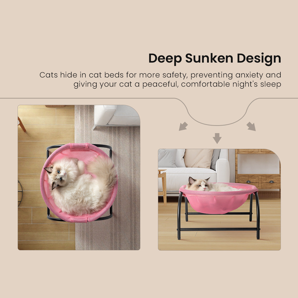 Elevated Cat Bed Hammock Whole Wash Stable & Breathable Easy Assembly Indoors Outdoors (Pink)